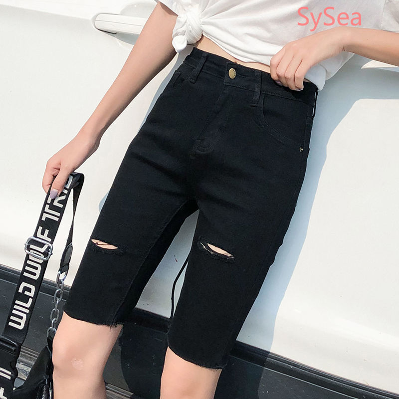 Quần short bằng Denim lưng cao kích thước lớn cho nữ