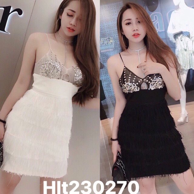 Hlt- đầm ôm body tua rua kết đá sang chảnh kèm hình thật