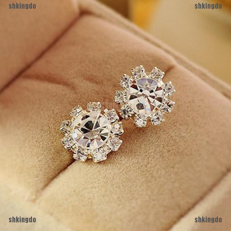 Bông tai hình hoa đính đá zircon thiết kế độc đáo cho nữ