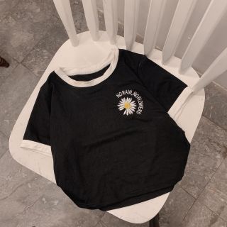 Áo kiểu croptop thêu bông cúc phối màu