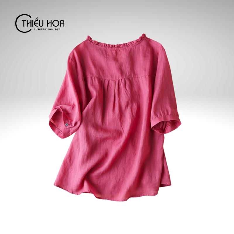Áo kiểu nữ trung niên, thiết kế nhẹ nhà, thanh lịch, chất liệu cotton co dãn mềm nhẹ, Thiều Hoa P0417