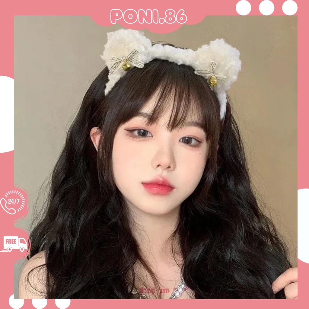 Băng đô cài tóc bờm tóc hình gấu xù có gắn chuông và nơ dễ thương đáng yêu  phong cách Hàn quốc