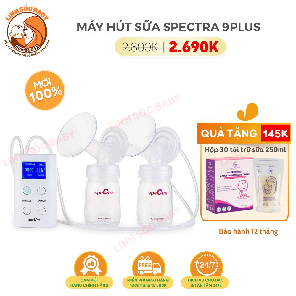 Máy hút sữa Spectra 9 Plus | Nhỏ gọn, hút êm, dùng điện trực tiếp hoặc pin sạc