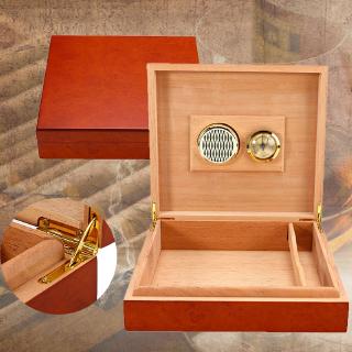 Cigar Humidor Humidifier With Hygrometer Case Brown Wood Cedar Lined Cigar Humidor