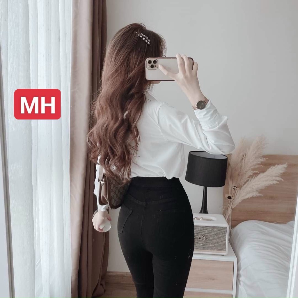 Quần jeans nữ, quần jeans lưng cao dáng ôm co dãn màu đen size S M L BASIC SKUQ-33A