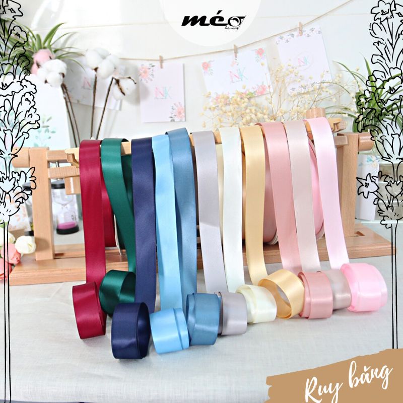 Lẻ 5 mét RUY BĂNG TRƠN nhiều màu, nhiều size làm nơ gói quà tặng, gói hoa, phụ kiện tóc, Handmade