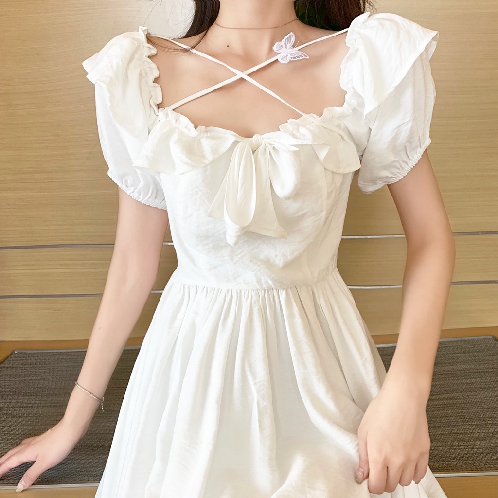 (Hàng order) Đầm maxi trắng dáng dài phong cách vintage