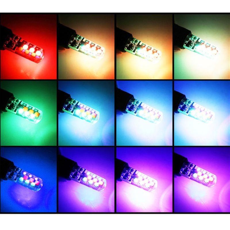Bộ 2 Đèn LED T10 W5W RGB Trang Trí Xe Ô Tô Kèm Điều Khiển