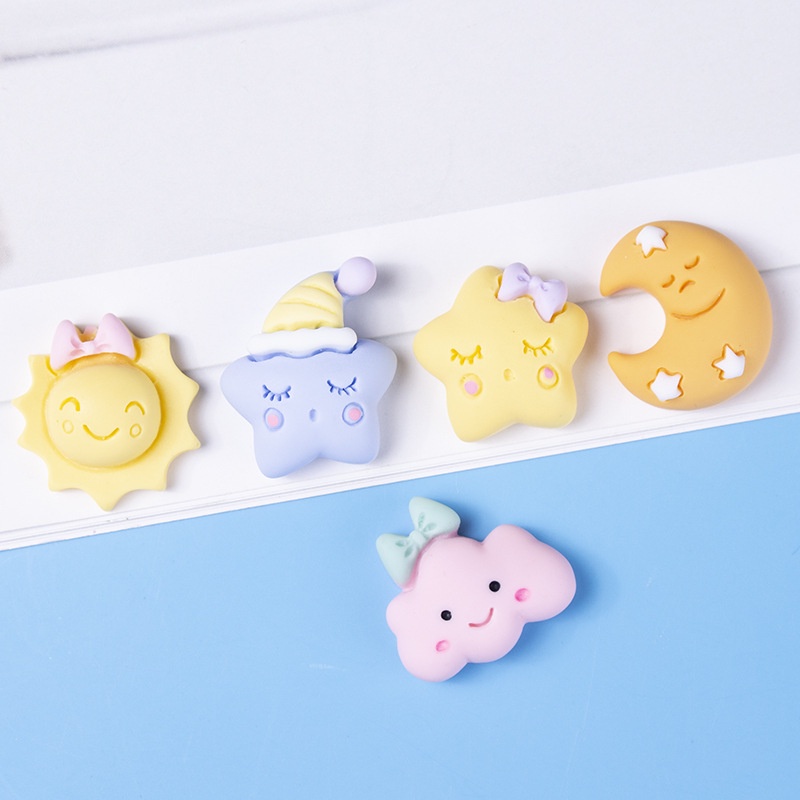Set 20 phụ kiện resin trang trí thủ công họa tiết trăng/sao/đám mây hoạt hình xinh xắn