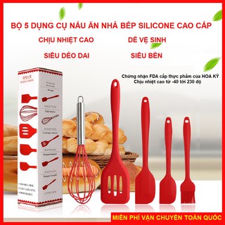 Bộ dụng cụ nấu ăn nhà bếp 5 món silicone chịu nhiệt cao cấp