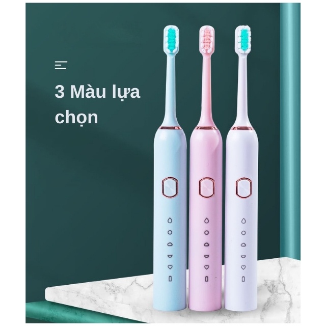 Bàn Chải Điện Đánh Răng Sonic Tặng 4 Đầu Chải Sợi Dupont Làm Sạch Sâu Làm Trắng Răng Tự Nhiên 518A