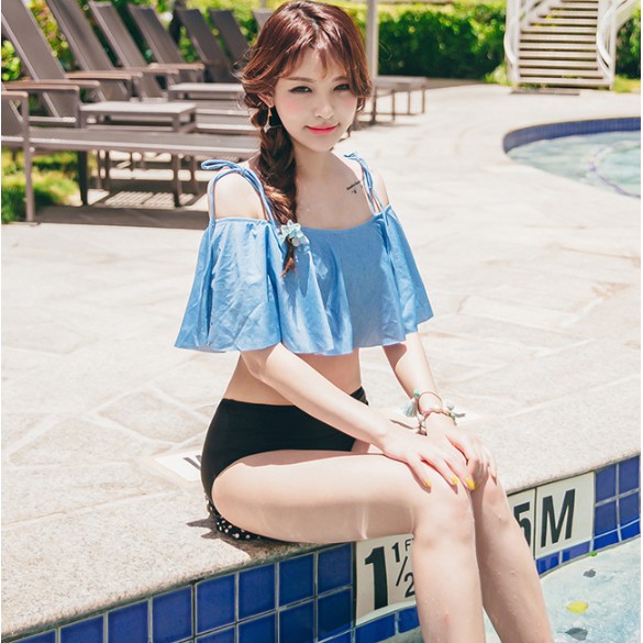 CÓ SẴN bikini trễ vai xanh thun lạnh siêu đẹp