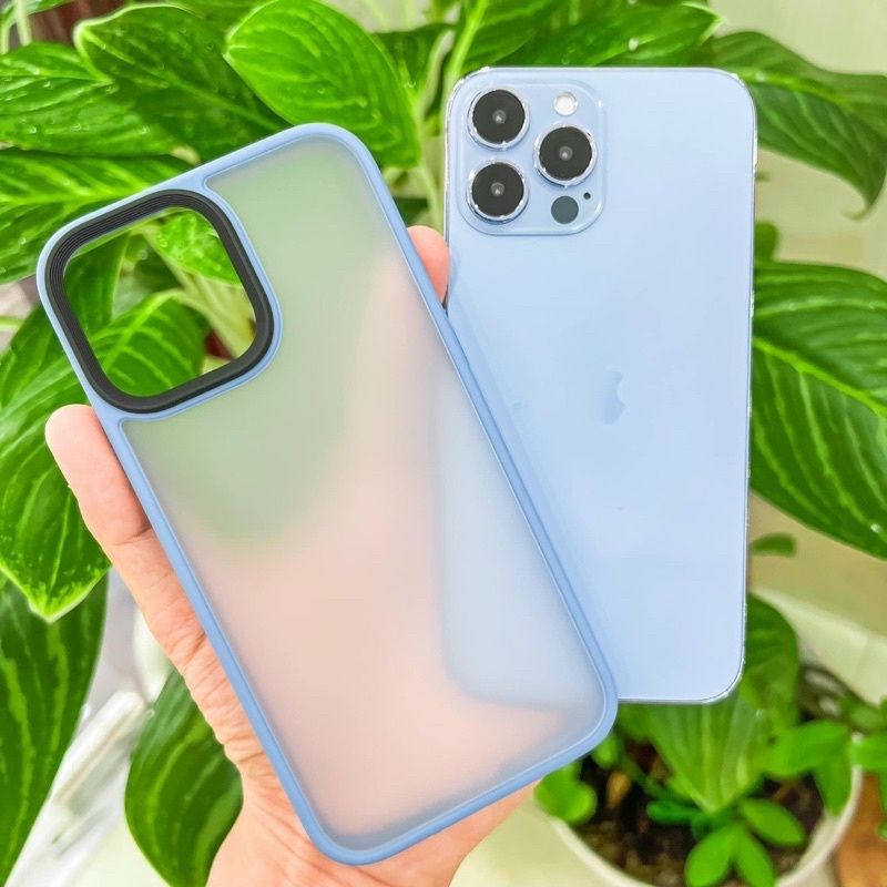 Ốp likgus nhám mờ viền xanh máy cho iPhone 13, 13 Pro, 13 Pro Max chống Vân tay