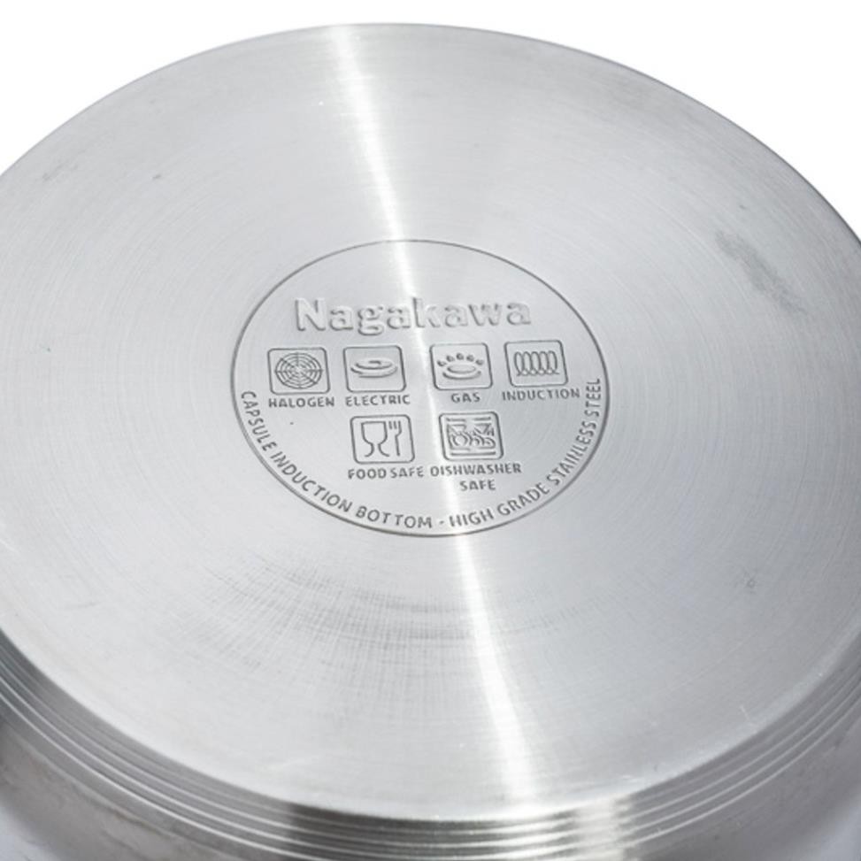 Bộ 3 nồi inox cao cấp 5 đáy quai núm mạ vàng Nagakawa NAG1301 (size 16cm, 20cm, 24cm) dùng cho mọi loại bếp - Hàng Chính