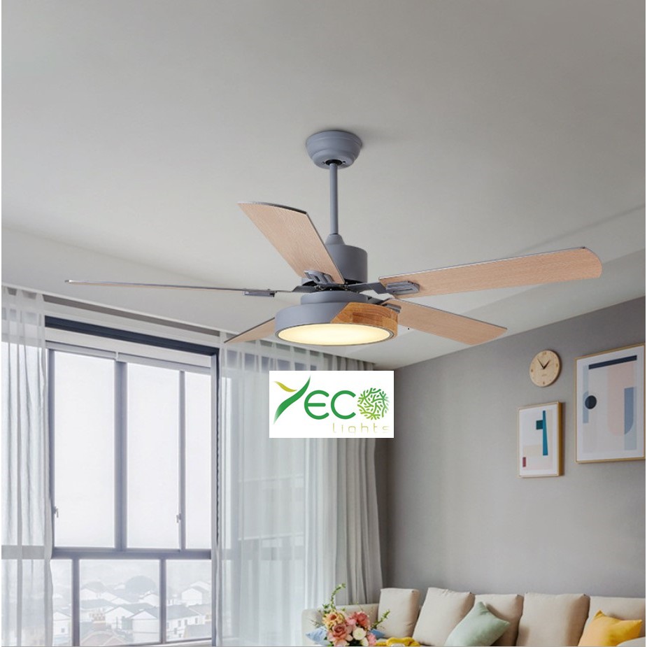 Đèn quạt trang trí phòng khách, 5 Cánh gỗ - sang trọng