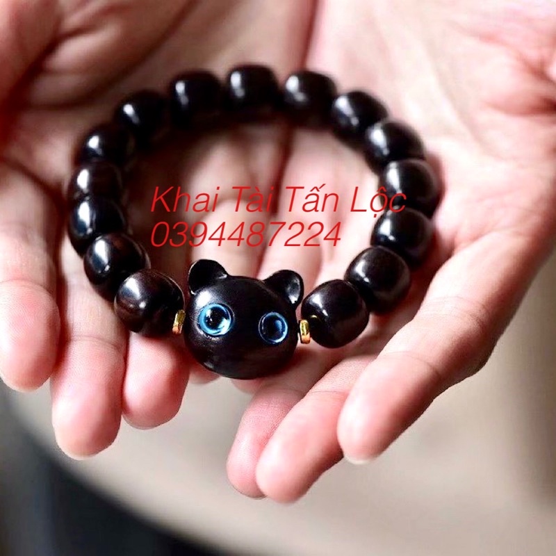 Vòng tay mèo đen mắt xanh gỗ mun tài Lộc và bình an