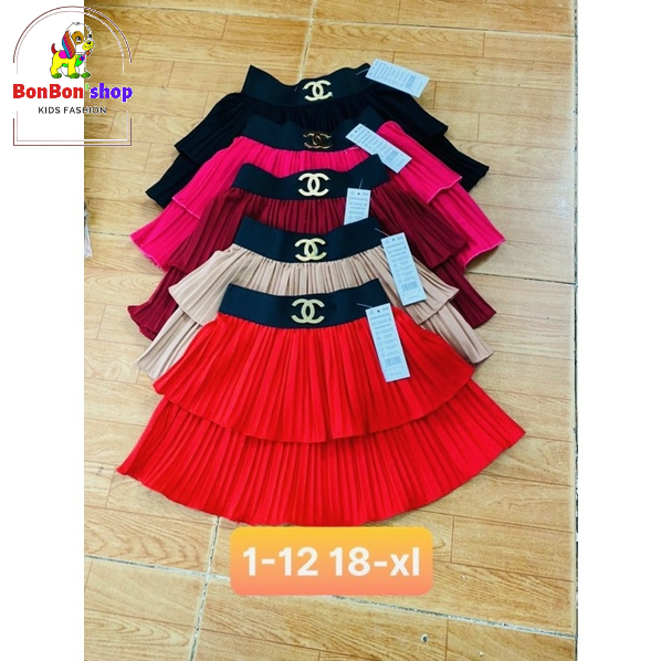 (video + ảnh thật) chân váy xếp ly 2 tầng có quần bảo hộ cho bé gái size 15-19kg