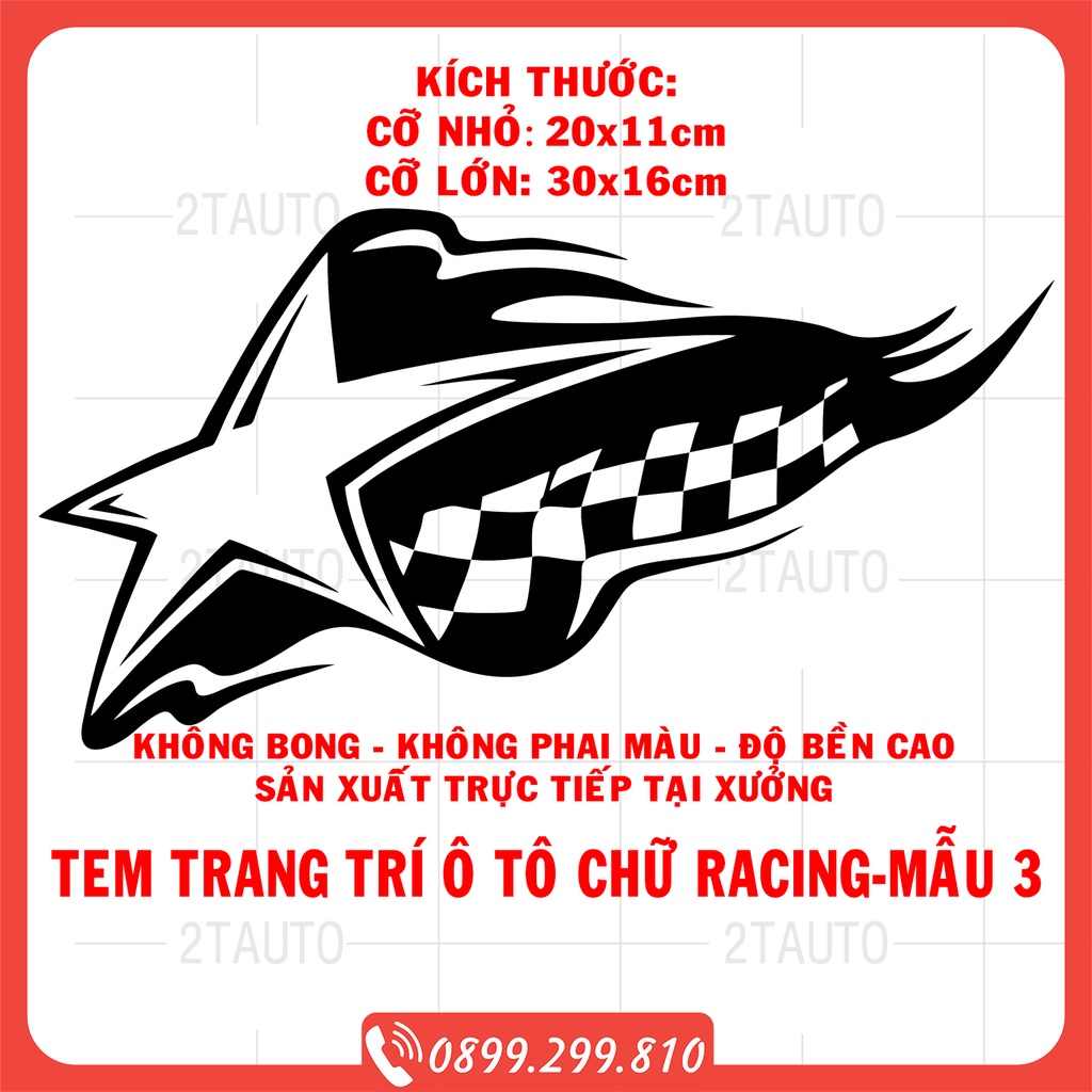 [GIÁ GỐC] Sticker RACING, logo tem racing dán trang trí ô tô xe hơi chống nước,chống phai màu,mẫu đa dạng độc đáo-MẪU 3