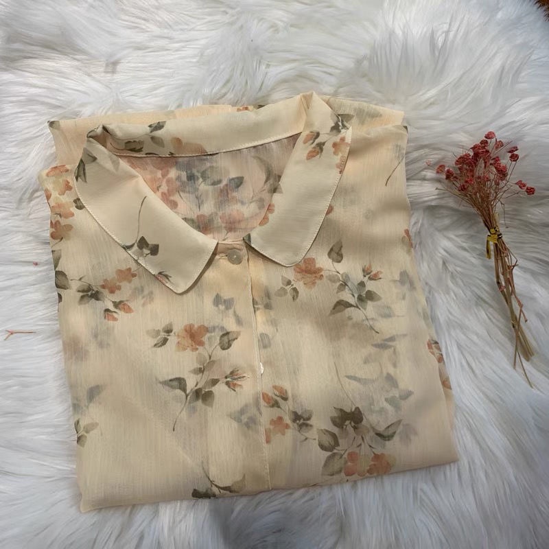 Áo Sơ Mi Chiffon Tay Dài Chống Nắng In Họa Tiết Hoa Phong Cách Hàn Quốc Cổ Điển Thời Trang Mù
