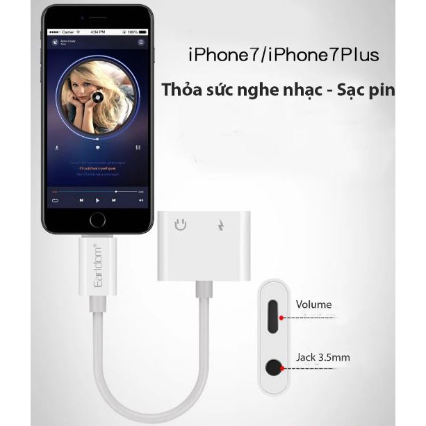 Jack chuyển đổi iphone sang jack 3.5mm và lighting - vừa sạc vừa sử dụng tai nghe - Ko Cần Bluetooth - Bảo hành 1 đổi 1