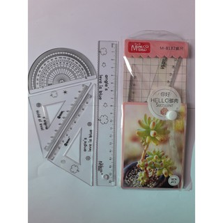Bộ thước kẻ 18cm 8182 (Gồm 4 món: thước kẻ, 2 eke, thước đo độ)