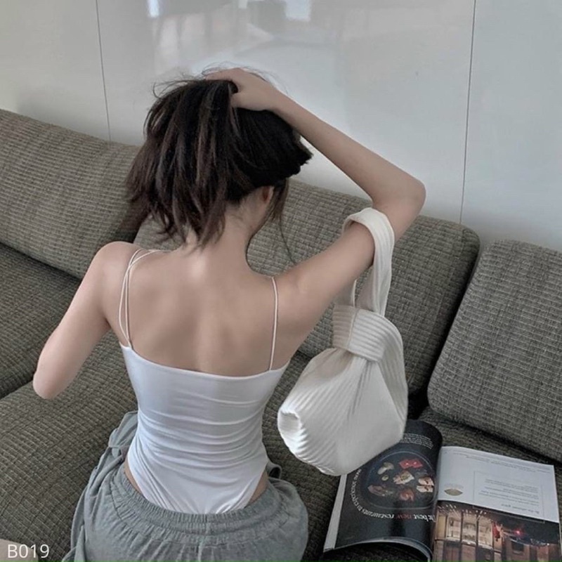 Áo dây nữ kiểu body chéo cổ phối tà nhọn Sexy có mút ngực chất vải thun gân len 4 chiều
