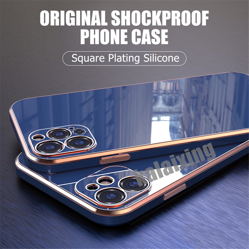 Ốp Điện Thoại Viền Vuông Mạ Vàng 6D Sang Trọng Cho iPhone 11 Pro Max 12Promax 13Pro Max 12mini 13mini 7Plus 8plus