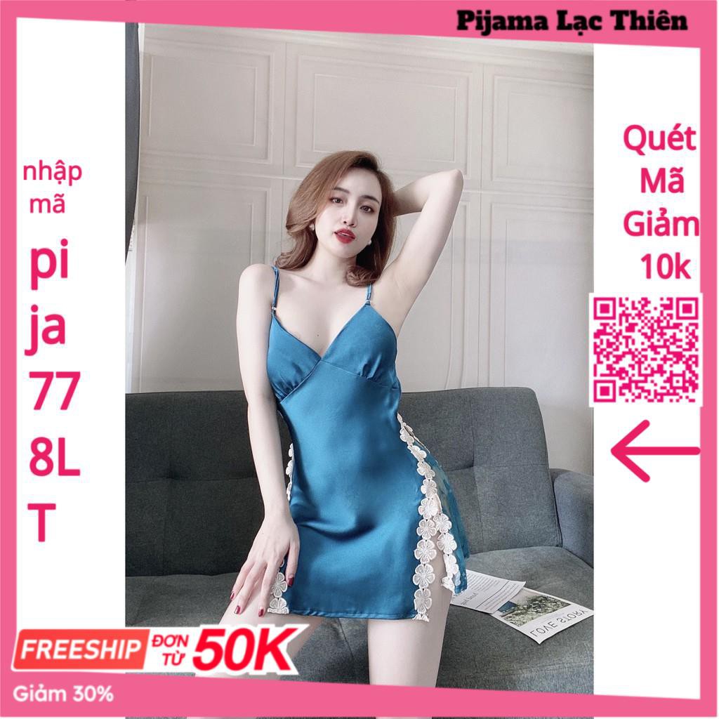 Váy Ngủ Sexy, Đầm Ngủ 2 Dây Kèm Quần ( Có Mút Ngực ) Chất Lụa Satin Phối Ren Hông Sexy Quyến Rủ, Gợi Cảm. | BigBuy360 - bigbuy360.vn