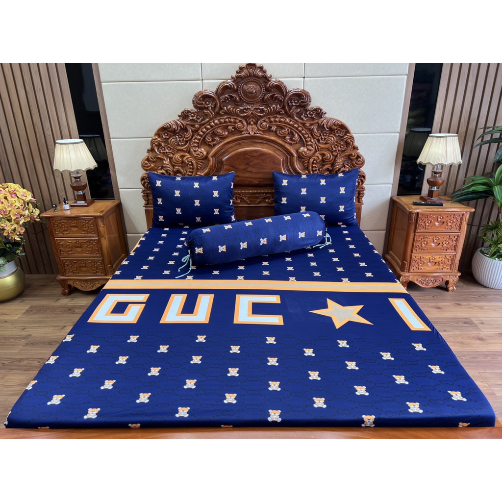 Bộ Ga Gối thun Hàn quốc 3D vạn phát Mẫu gấu gucxi