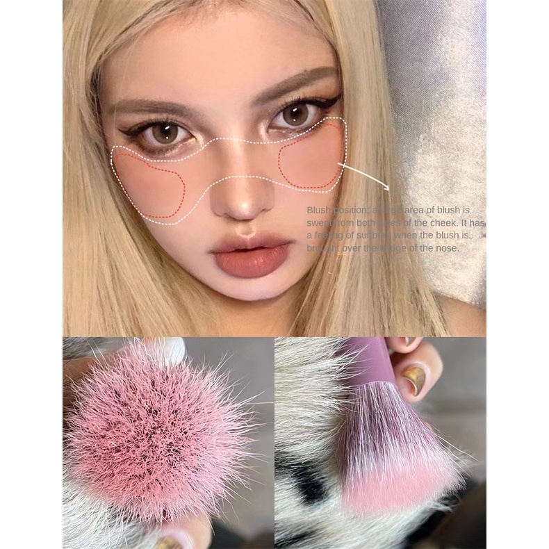 Rose!Cọ Trang Điểm Má Hồng Hai Lớp Mịn Màng Nhẹ Lông Dê Tự Nhiên Đầu Phẳng Trong Suốt