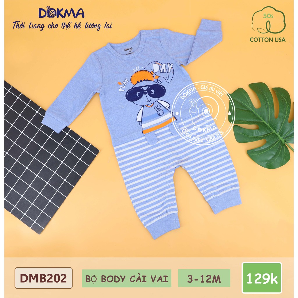 Dokma- Body cài vai dài tay BT+BG (3-12m) DMB202