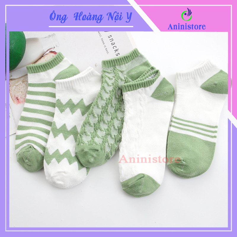 Tất cổ ngắn, vớ cổ ngắn nữ  Ulzzang ngắn cổ chủ đề màu xanh lá  kẻ ngang, zic zắc (TP CN 027 – Aninistore)