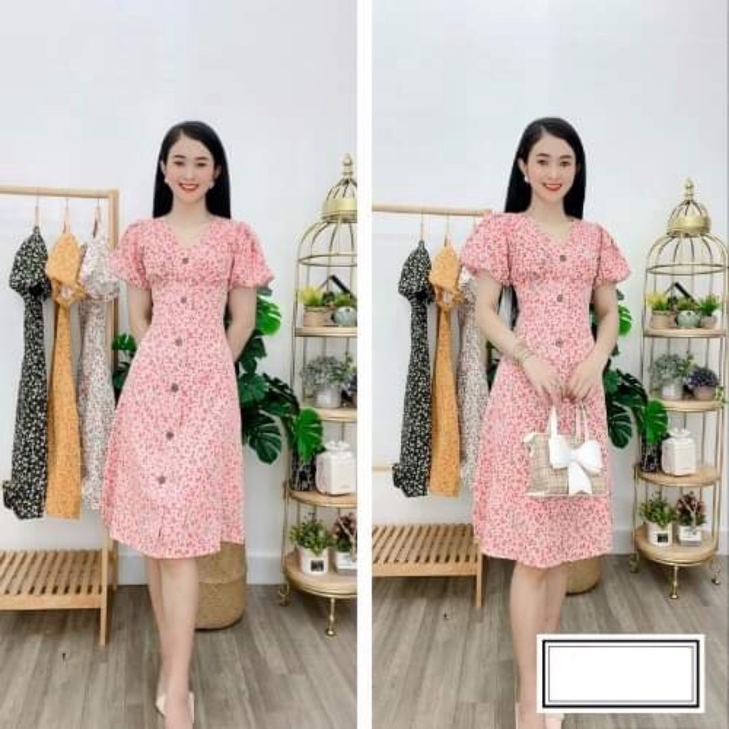 Đầm hoa nhí cổ v tay phòng dáng xòe