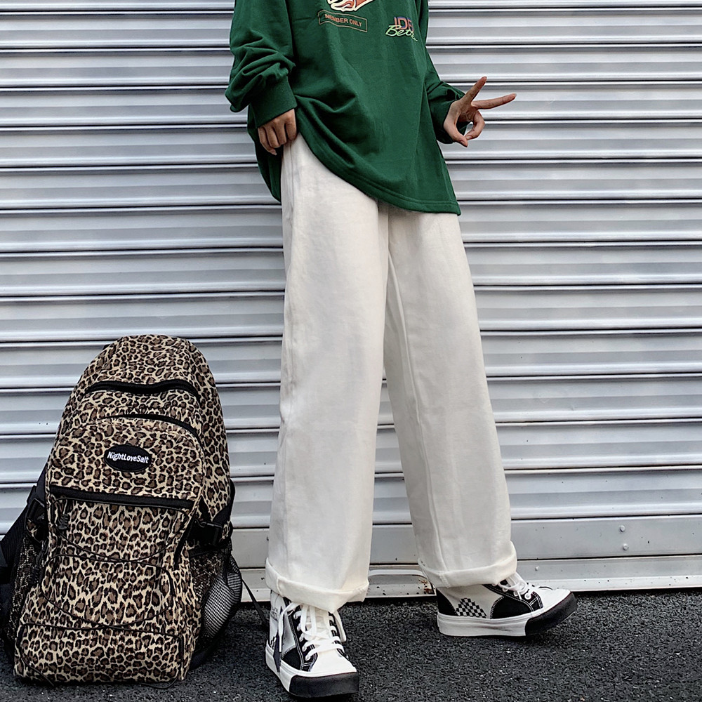 Quần ống đứng rộng bằng cotton lưng thun thời trang thu đông phong cách đơn giản 226761