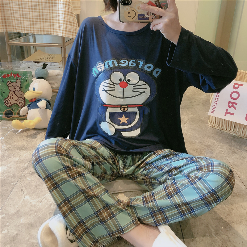 Bộ Đồ Ngủ 2 Món Tay Dài In Họa Tiết Hoạt Hình Dễ Thương Thời Trang Cho Nữ