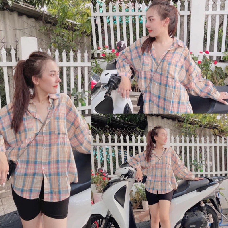 Áo sơ mi sọc caro phom rộng hàng đẹp loại 1