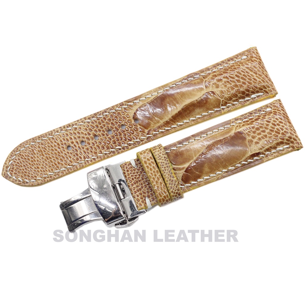 Dây Đồng Hồ Da Đà Điểu Gai To Gắn Chốt Thông Minh Songhan Leather WT09,Dây Da Khóa Bướm Gập Cao Cấp,BH 6 Tháng