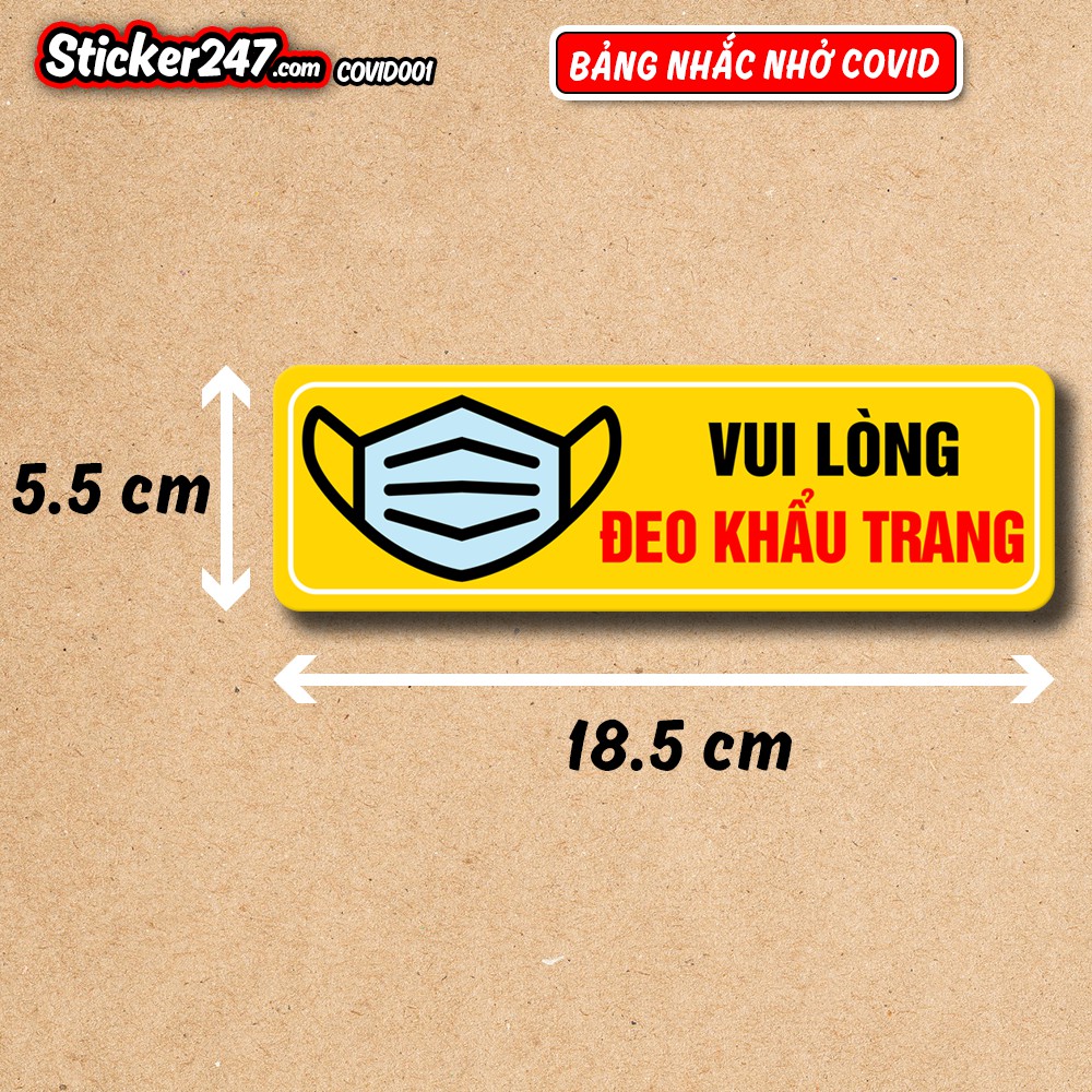 Sticker decal dán chống nước nhắc nhở đeo khẩu trang, rửa tay