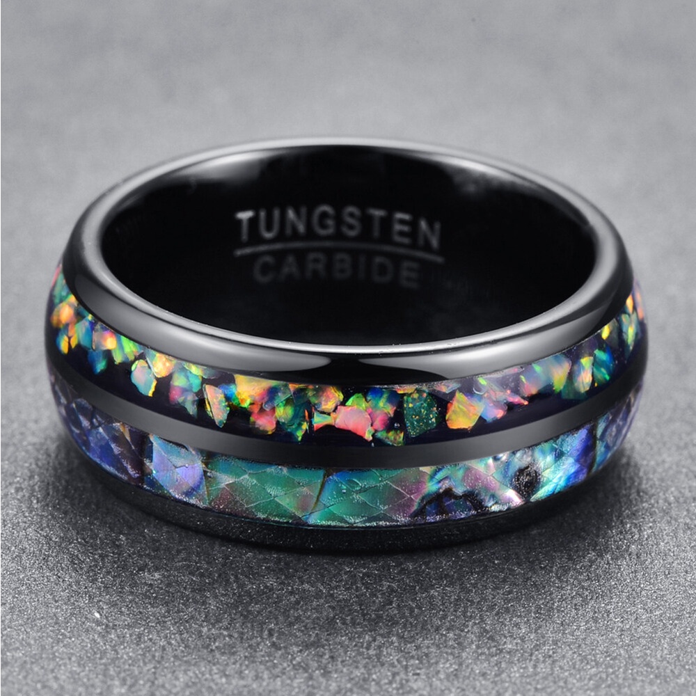 Nhẫn Mạ Màu Đen 100% Cacbua Đính Đá Opal Cỡ 7-12 Thời Trang Cho Nam