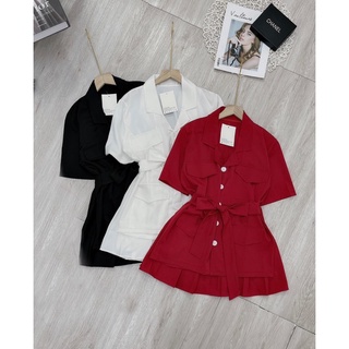 Sét vest cúc chân váy xếp ly dáng basic tt