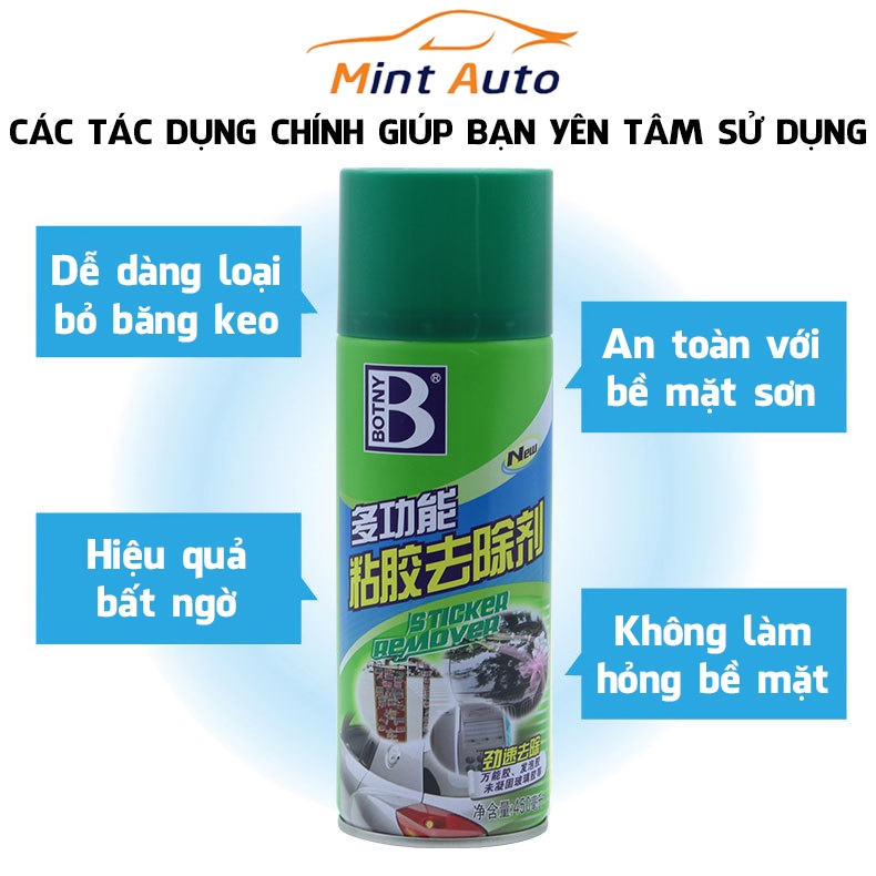 Bình Xịt Tẩy Keo Băng Dính BOTNY Sticker Remover - Làm Sạch Vết Băng Dính Keo Dán Mọi Bề Mặt - MINTAUTO