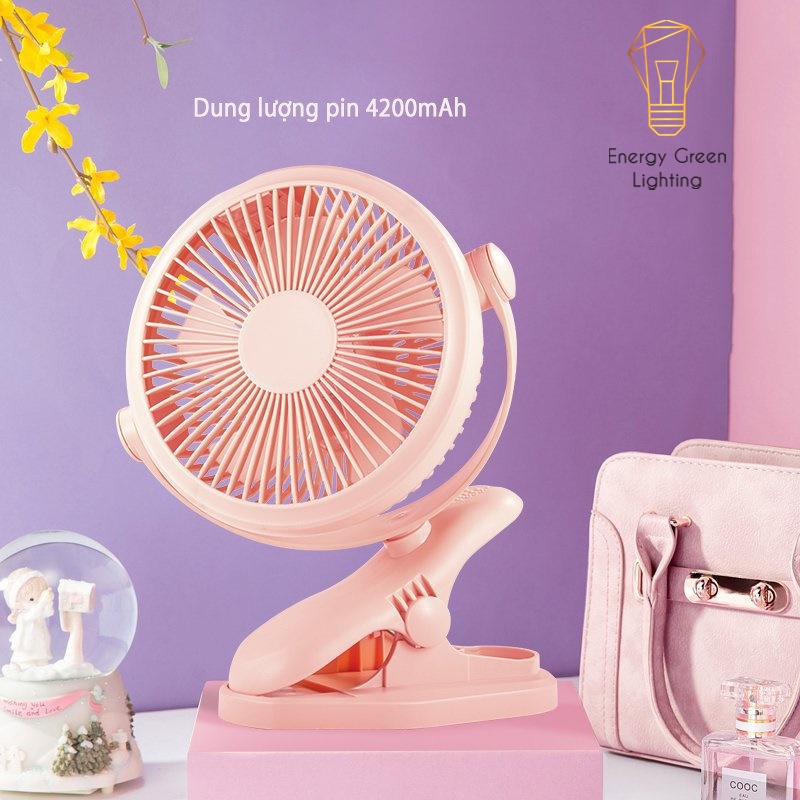 Quạt Kẹp Mini Energy Green Lighting Sạc Tích Điện Đa Năng JD-298 - Chuyên dùng cho xe đẩy em bé - Văn phòng công sở