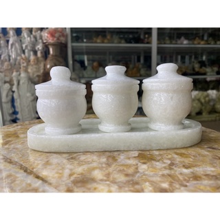 Bộ khay 3 ly đá cẩm thạch trắng