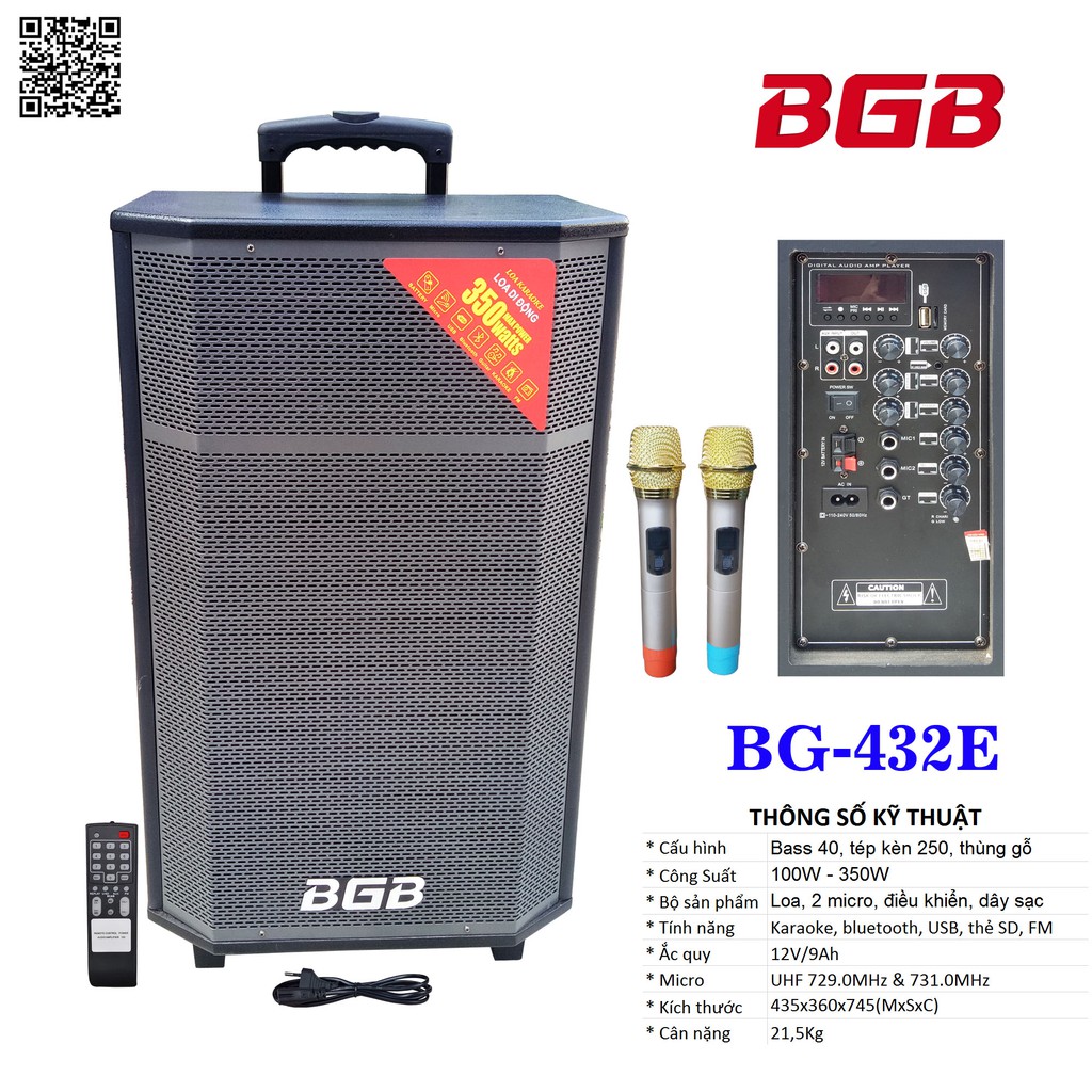Loa kéo di động BG-432E bass 40, tép kèn 250