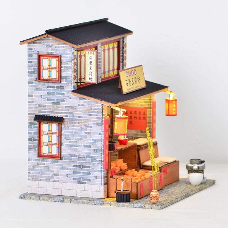 (Tặng mica,keo,đèn)Mô hình đô chơi nhà búp bê bé tự lắp ráp bằng gỗ Diy doll house BM834