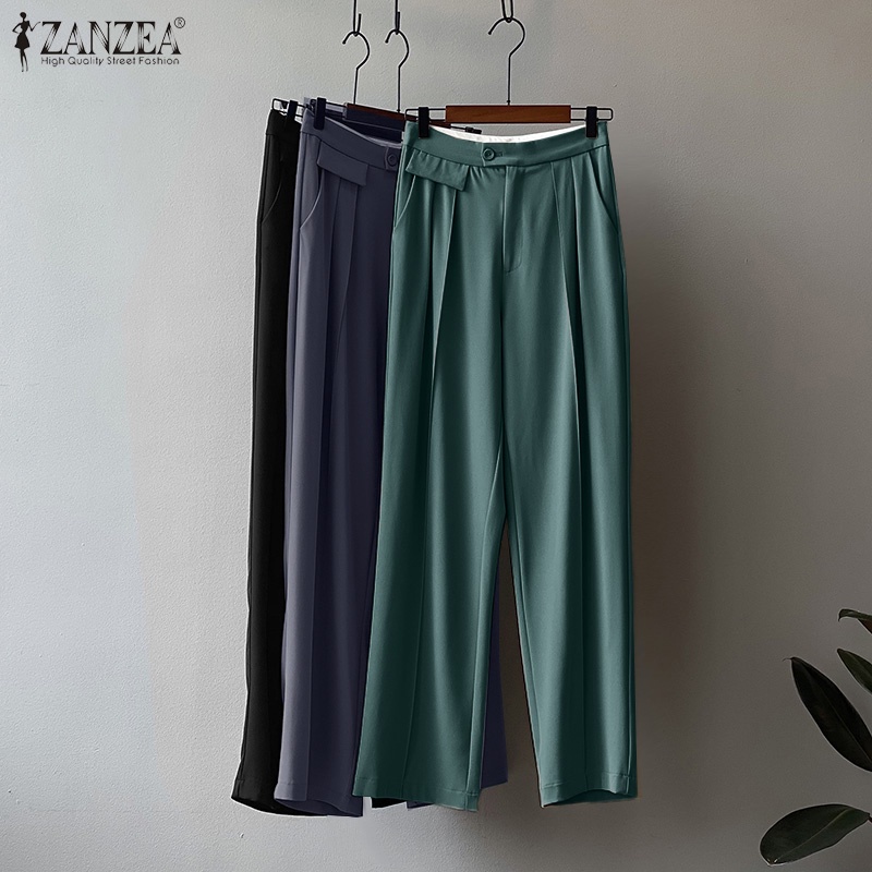 Quần Zanzea dài ống rộng phối nút thời trang cho nữ