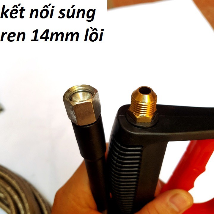 Dây Xịt Rửa Xe 10m,15m.20m Cho Máy Bơm Xịt Rửa Áp Lực Cao - Ren nối sung 14mm ống dây xịt rửa áp lực