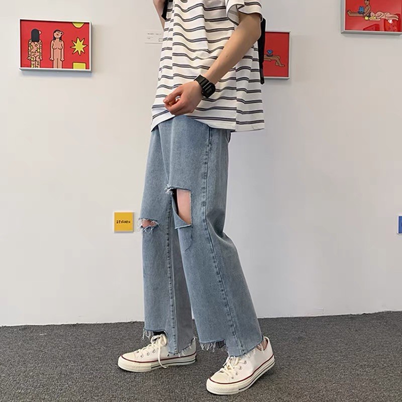 Quần jean ông rộng rách gối -Q7-fom rộng unisex- quần bò ống rộng - hot trend 2021-chất đẹp giá rẻ nhất thị trường - SIÊ