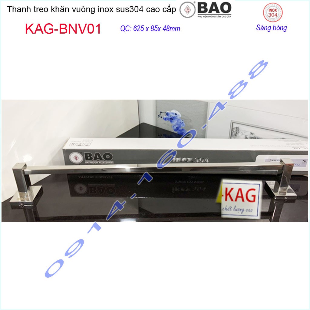 Thanh treo khăn Inox Bảo KAG-BNV01, giá treo khăn Inox 304 đế vuông inox đúc cao cấp