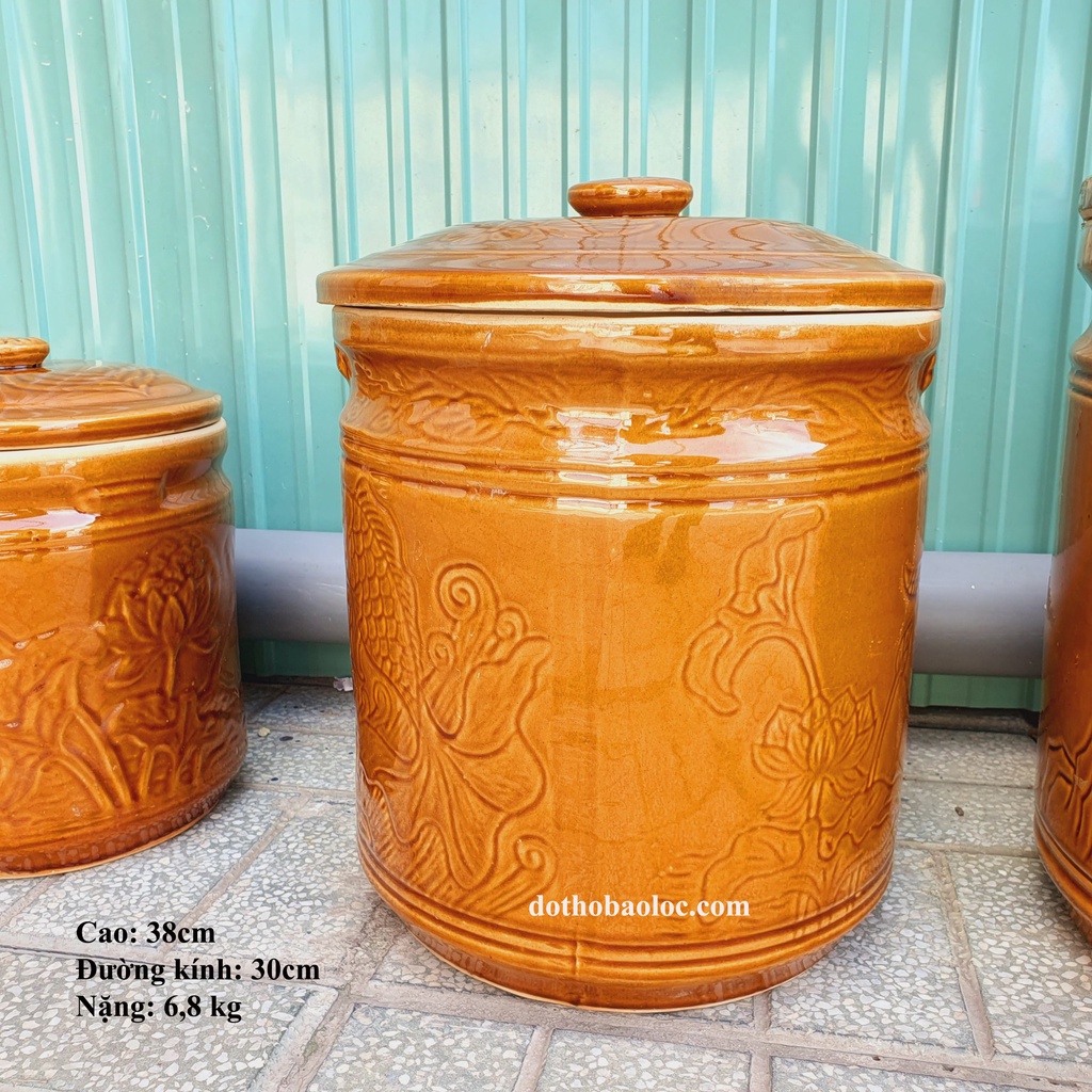 Hũ đựng gạo, muối, muối dưa cà bằng sứ Bát Tràng cao 28cm